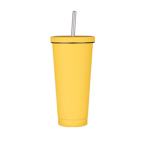 Elosung 750Ml Yellow Straw Cup 304 Stainless Steel Reusable Bpa Free Water Bottle With Leak Proof Lid Large Capacity Perfect For Hydration On The Go V