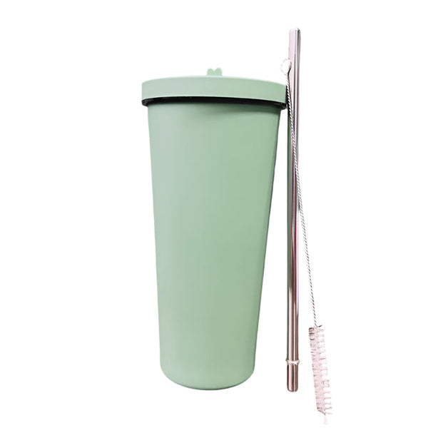 Elosung 750Ml Green Straw Cup 304 Stainless Steel Reusable Bpa Free Water Bottle With Leak Proof Lid Large Capacity Perfect For Hydration On The Go Va