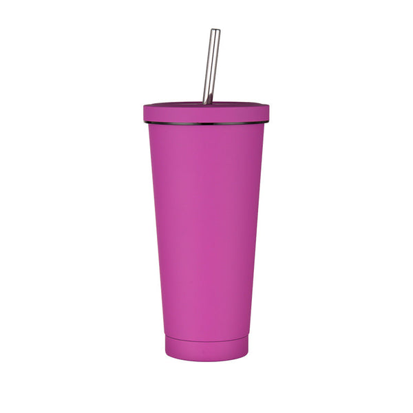 Elosung 750Ml Rose Red Straw Cup 304 Stainless Steel Reusable Bpa Free Water Bottle With Leak Proof Lid Large Capacity Perfect For Hydration On The Go