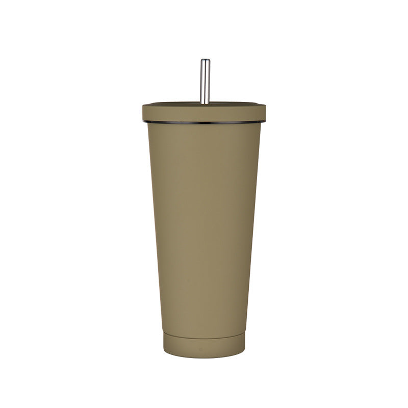 Elosung 750Ml Light Brown Straw Cup 304 Stainless Steel Reusable Bpa Free Water Bottle With Leak Proof Lid Large Capacity Perfect For Hydration On The