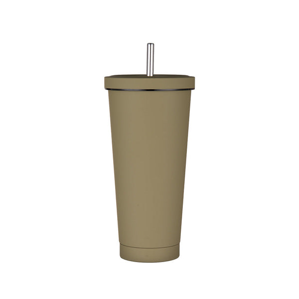 Elosung 750Ml Light Brown Straw Cup 304 Stainless Steel Reusable Bpa Free Water Bottle With Leak Proof Lid Large Capacity Perfect For Hydration On The