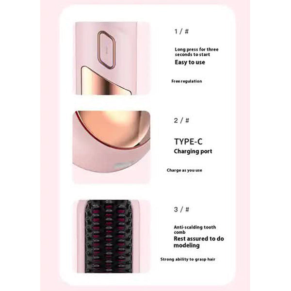 Elosung Black 2 In 1 Rechargeable Hair Straightener And Curler Portable Styling Comb Dual Function Flat Iron Curling Wand Perfect For Home Use Straigh