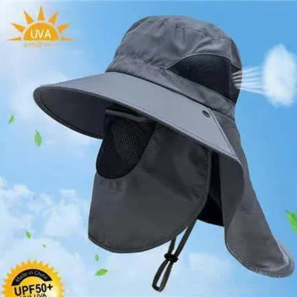 Elosung Dark Grey Outdoor Uv Protection Hat For Men Detachable Face Neck Shield Large Brim Sun Fishing Hiking Activities Hats