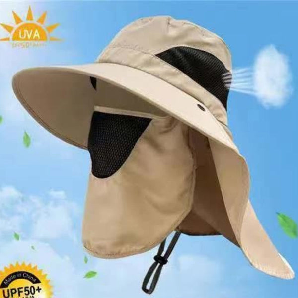 Elosung Khaki Outdoor Uv Protection Hat For Men Detachable Face & Neck Shield Large Brim Sun Fishing Hiking And Activities Hats