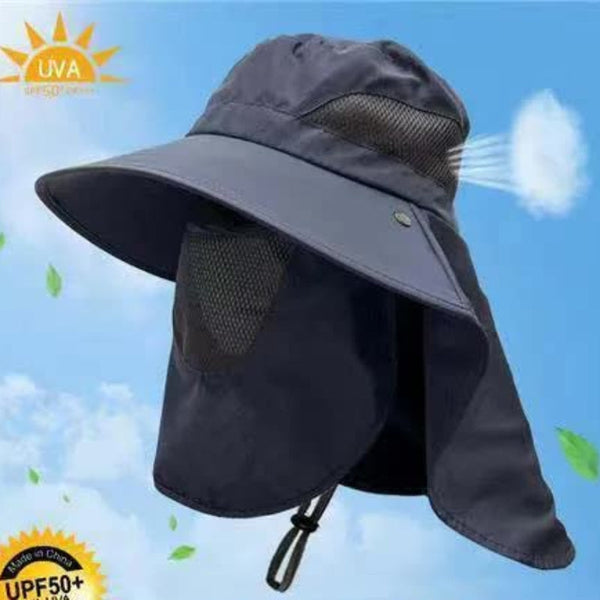 Elosung Navy Blue Outdoor Uv Protection Hat For Men Detachable Face & Neck Shield Large Brim Sun Fishing Hiking And Activities Hats
