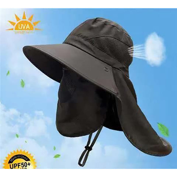 Elosung Black Outdoor Uv Protection Hat For Men Detachable Face & Neck Shield Large Brim Sun Fishing Hiking And Activities Hats