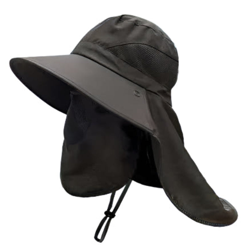 Elosung Black Outdoor Uv Protection Hat For Men Detachable Face & Neck Shield Large Brim Sun Fishing Hiking And Activities Hats
