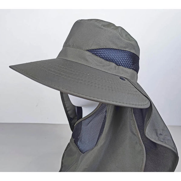 Elosung Black Outdoor Uv Protection Hat For Men Detachable Face & Neck Shield Large Brim Sun Fishing Hiking And Activities Hats