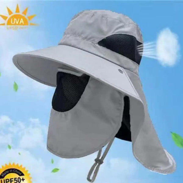 Elosung Light Gray Outdoor Uv Protection Hat For Men Detachable Face & Neck Shield Large Brim Sun Fishing Hiking And Activities Hats