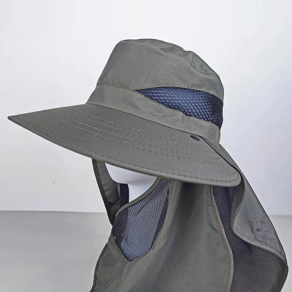 Elosung 1 Sets Of Navy Blue Outdoor Uv Protection Hat For Men Detachable Face & Neck Shield Large Brim Sun Fishing Hiking And Activities Hats