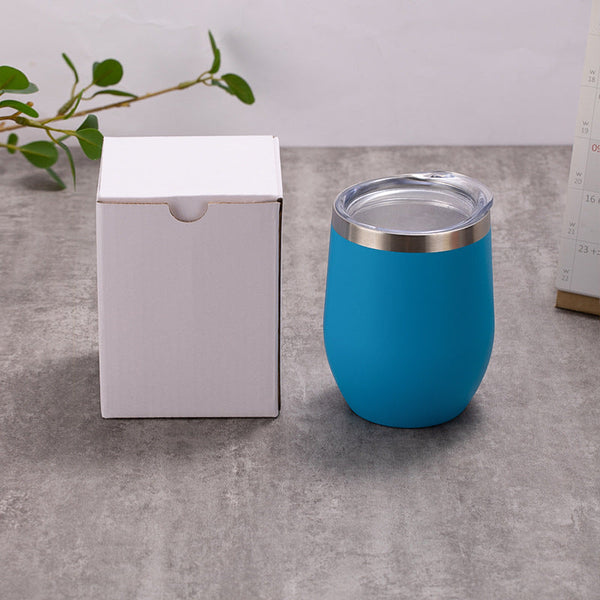 Elosung Blue 12Oz Double Wall Vacuum 304 Eggshell Cup Mini Portable Insulated U Shaped Creative Small Beer Mug Vacuum Flasks & Mugs