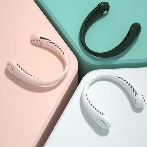 Elosung Pink Neck Hanging Usb Fan Mini Hands Free Wearable Rechargeable No Blade Design For Cooling Portable Fans