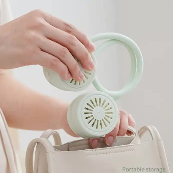 Elosung Green Neck Hanging Usb Fan Foldable Lazy With Strong Airflow Rechargeable Outdoor & Desktop Use Portable Fans