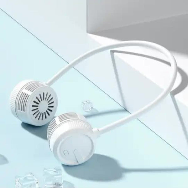 Elosung White Portable Neck Hanging Usb Fan Foldable Lazy With Strong Airflow Rechargeable Outdoor & Desktop Use Portable Fans