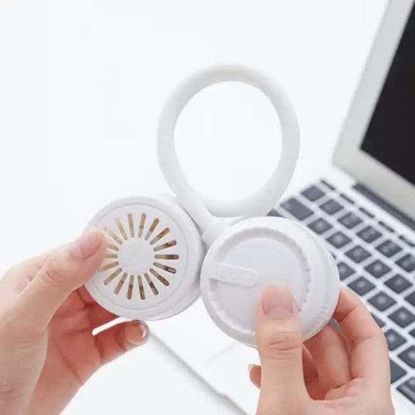 Elosung White Portable Neck Hanging Usb Fan Foldable Lazy With Strong Airflow Rechargeable Outdoor & Desktop Use Portable Fans