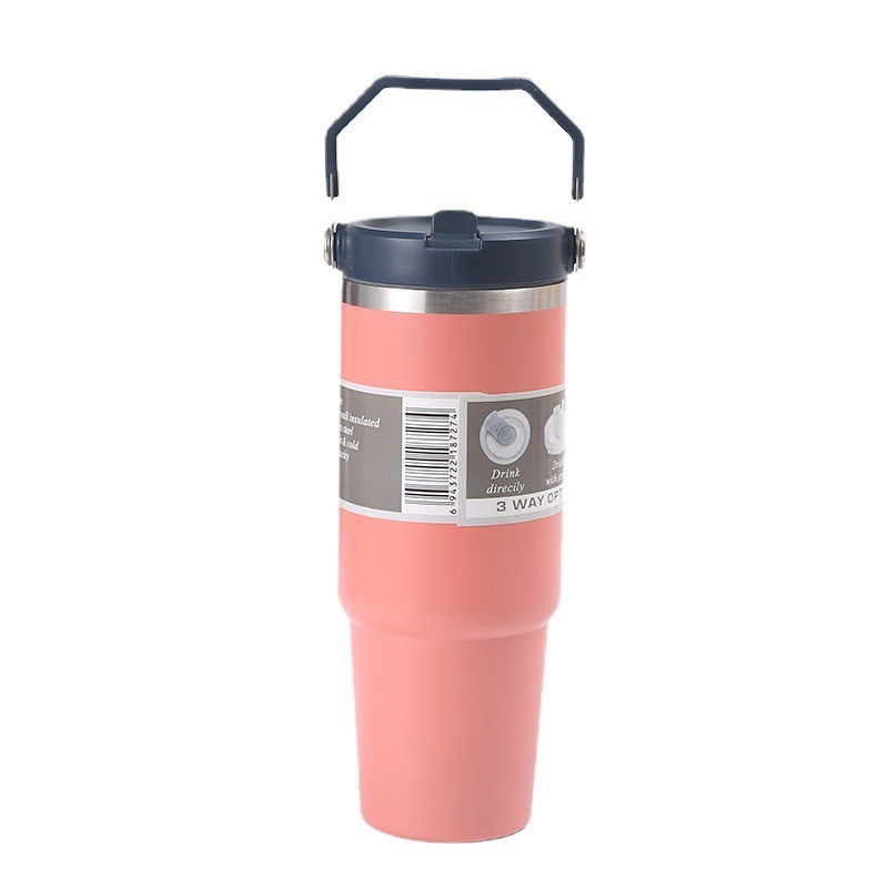 Elosung Orange Pink 30Oz 304 Stainless Steel Ice Cup With Handle Portable Car And Travel Double Insulated For Hot & Cold Drinks Vacuum Flasks & Mugs