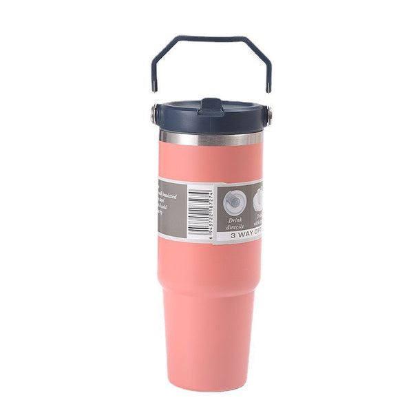 Elosung Orange Pink 30Oz 304 Stainless Steel Ice Cup With Handle Portable Car And Travel Double Insulated For Hot & Cold Drinks Vacuum Flasks & Mugs