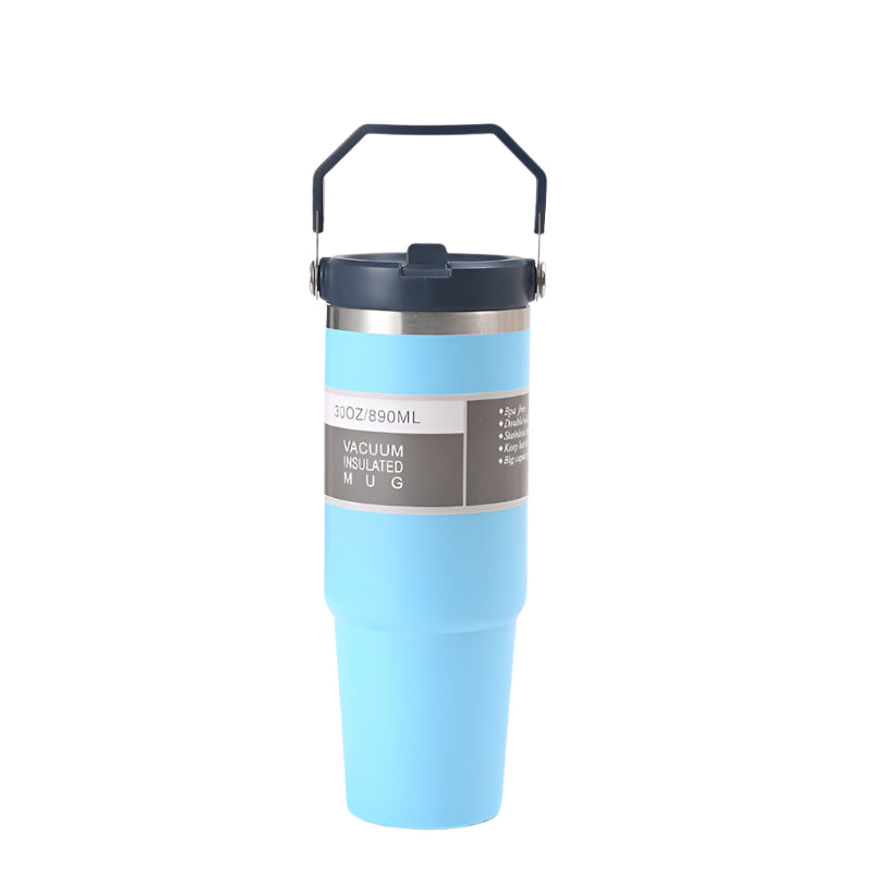 Elosung Blue 30Oz 304 Stainless Steel Ice Cup With Handle Portable Car And Travel Double Insulated For Hot Cold Drinks Vacuum Flasks & Mugs