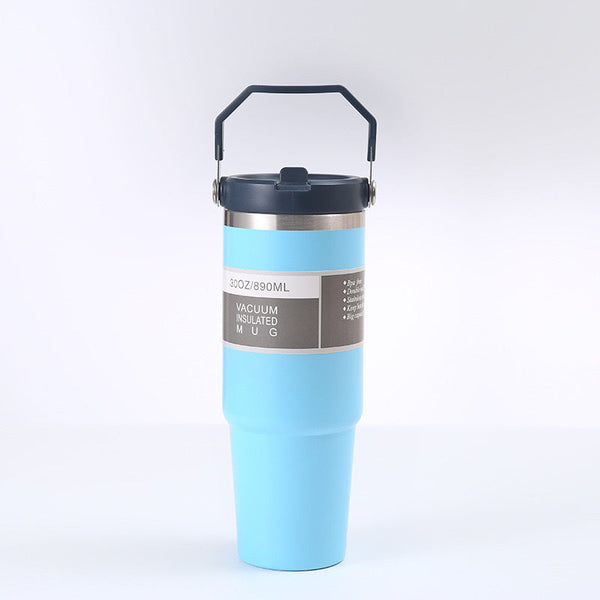 Elosung Blue 30Oz 304 Stainless Steel Ice Cup With Handle Portable Car And Travel Double Insulated For Hot Cold Drinks Vacuum Flasks & Mugs