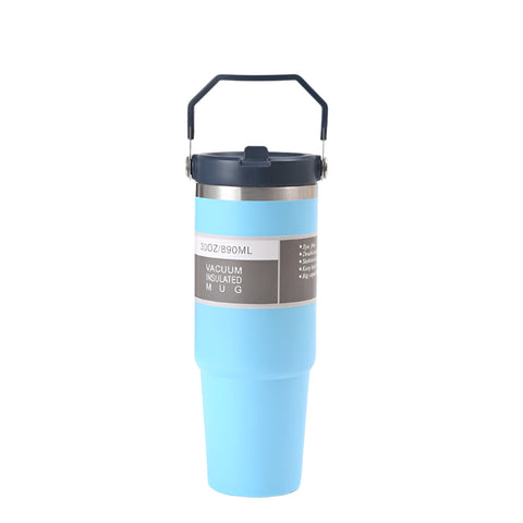 Elosung Blue 30Oz 304 Stainless Steel Ice Cup With Handle Portable Car And Travel Double Insulated For Hot Cold Drinks Vacuum Flasks & Mugs