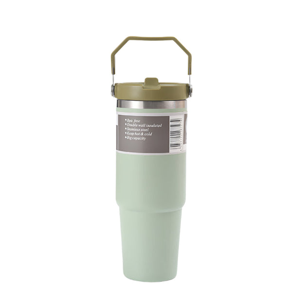 Elosung Green 30Oz 304 Stainless Steel Ice Cup With Handle Portable Car And Travel Double Insulated For Hot Cold Drinks Vacuum Flasks & Mugs