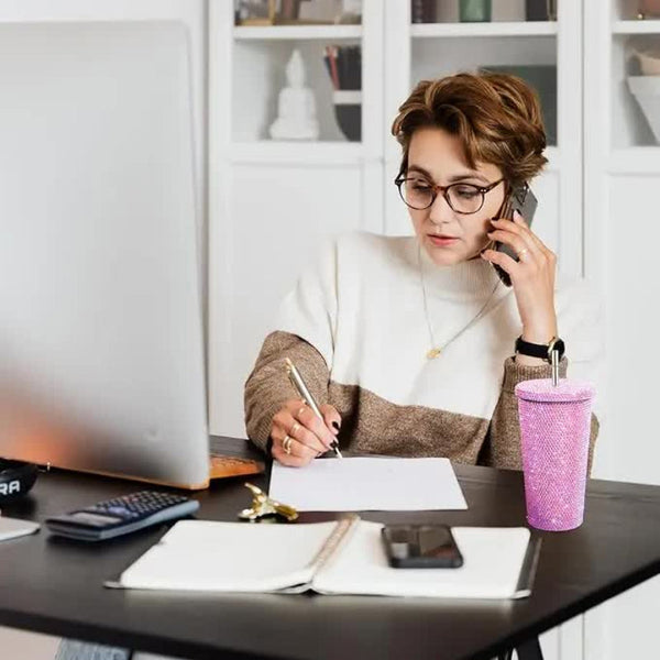 Elosung Purple Diamond Inlaid Insulated 304 Stainless Steel Cup With Straw Double Walled Rhinestone Coffee Mug Gift For Beverages Vacuum Flasks & Mugs