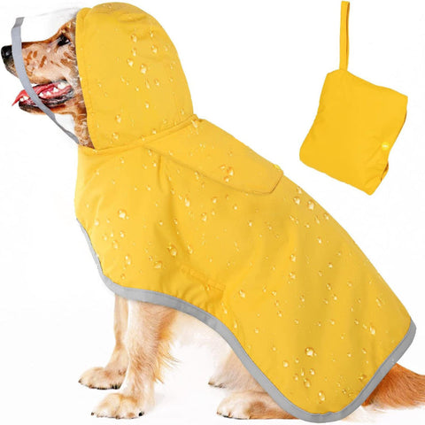 Elosung L Yellow Reflective Pet Raincoat With Hood Waterproof Dog Jacket Poncho For Outdoor Protection Dog Clothing & Shoes