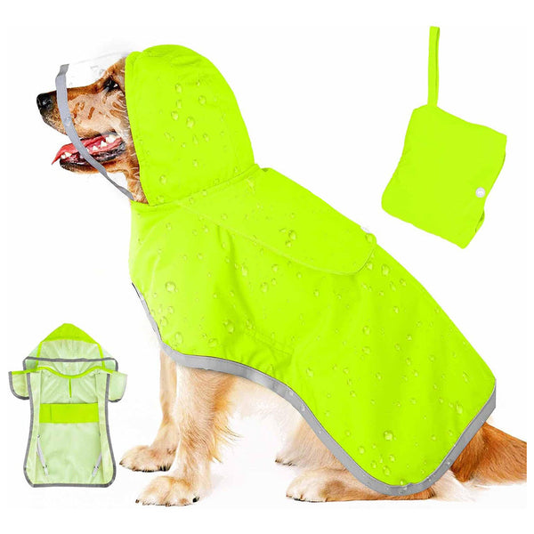 Elosung M Green Reflective Pet Raincoat With Hood Waterproof Dog Jacket Poncho For Outdoor Protection Dog Clothing & Shoes