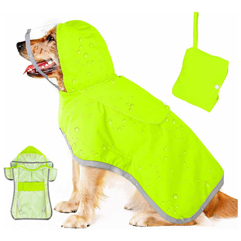 Elosung M Green Reflective Pet Raincoat With Hood Waterproof Dog Jacket Poncho For Outdoor Protection Dog Clothing & Shoes