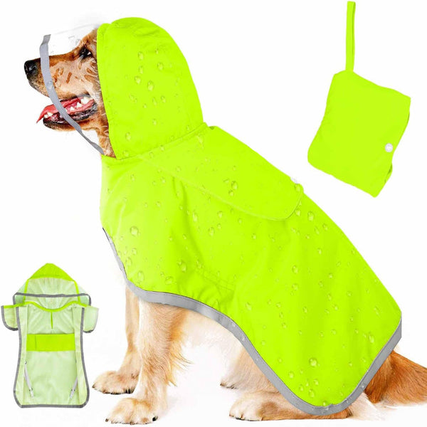 Elosung Xl Green Reflective Pet Raincoat With Hood Waterproof Dog Jacket Poncho For Outdoor Protection Dog Clothing & Shoes