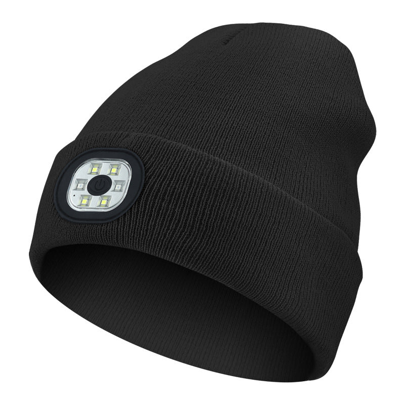 Elosung Black Led Lighting Rechargeable Detachable Knitted Hat Warm Winter Beanie With Built In Lights For Outdoor Activities And Nighttime Use Hats