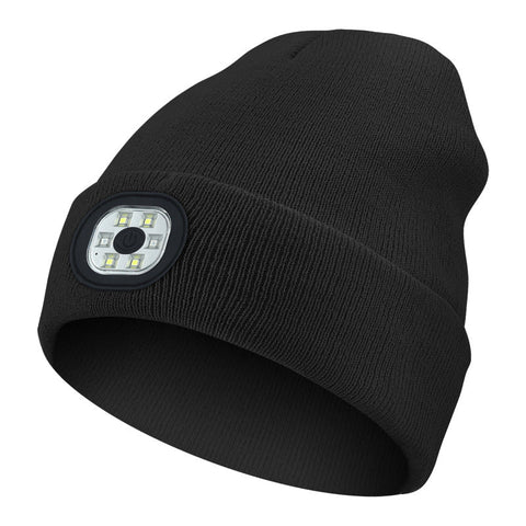 Elosung Black Led Lighting Rechargeable Detachable Knitted Hat Warm Winter Beanie With Built In Lights For Outdoor Activities And Nighttime Use Hats