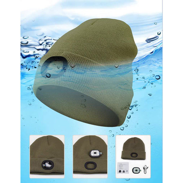 Elosung Black Led Lighting Rechargeable Detachable Knitted Hat Warm Winter Beanie With Built In Lights For Outdoor Activities And Nighttime Use Hats