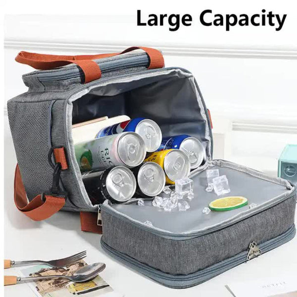 Elosung Blue Large Capacity Lunch Bag Dual Layer Insulated Cooler For Outdoor Picnic And Work Use Lunchboxes