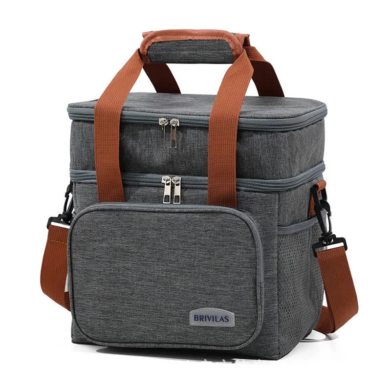 Elosung Grey Large Capacity Lunch Bag Dual Layer Insulated Cooler For Outdoor Picnic And Work Use Lunchboxes