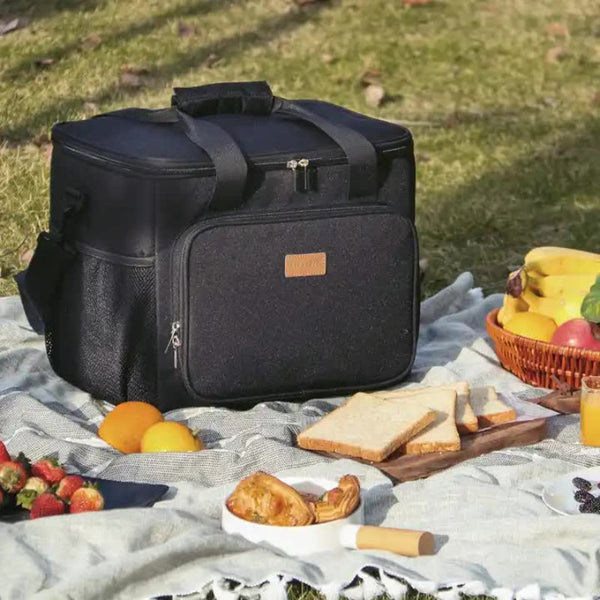 Elosung Black Large Capacity Picnic Bag Waterproof Peva Insulated Cooler Outdoor Car Use And Shoulder Crossbody Thermo Picnic Baskets & Backpacks