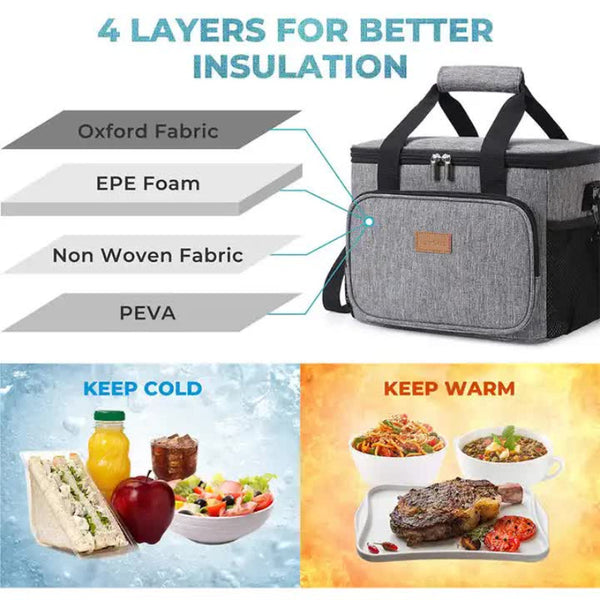Elosung Grey Large Capacity Picnic Bag Waterproof Peva Insulated Cooler Outdoor Car Use And Shoulder Crossbody Thermo Picnic Baskets & Backpacks