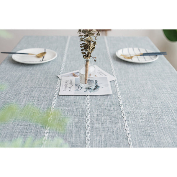 Elosung 160*100Cm Beige Striped Cotton Linen Embroidered Tassel Tablecloth & American Pastoral Style For Restaurants Table Cloths