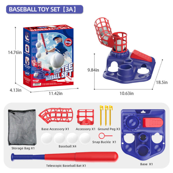 Elosung Blue Pedal Serve Drill Baseball Pitching Training Toy Set Outdoor Parent Child Softball Batting Practice Kit Outdoor Toy Balls