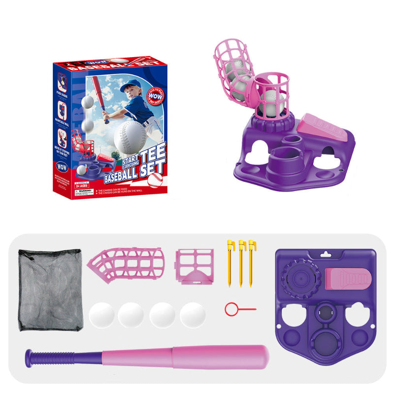 Elosung Pink Pedal Serve Drill Baseball Pitching Training Toy Set Outdoor Parent Child Softball Batting Practice Kit Outdoor Toy Balls
