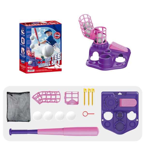 Elosung Pink Pedal Serve Drill Baseball Pitching Training Toy Set Outdoor Parent Child Softball Batting Practice Kit Outdoor Toy Balls
