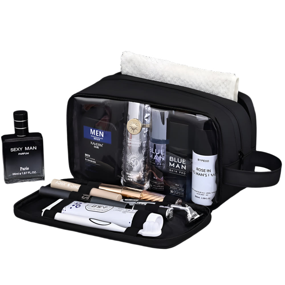 Elosung Black Elite Series 3 Layer Large Capacity Men's Toiletry Bag Portable Travel Cosmetic Organizer With Premium Design Makeup Bags & Cases