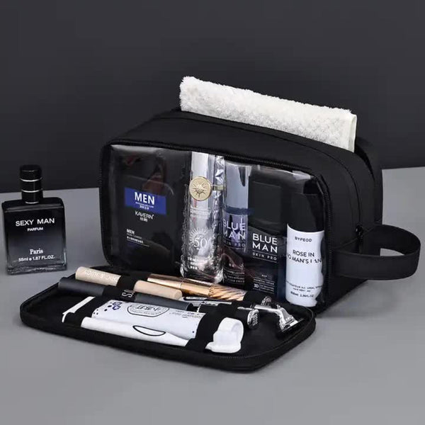 Elosung Black Elite Series 3 Layer Large Capacity Men's Toiletry Bag Portable Travel Cosmetic Organizer With Premium Design Makeup Bags & Cases