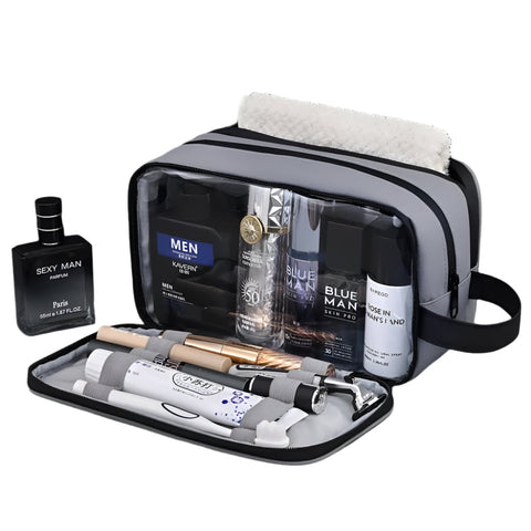 Elosung Grey Elite Series 3 Layer Large Capacity Men's Toiletry Bag Portable Travel Cosmetic Organizer With Premium Design Makeup Bags & Cases