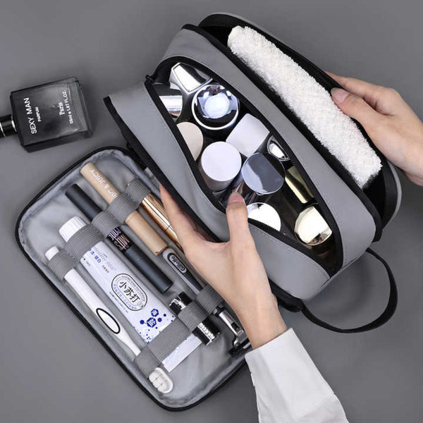 Elosung Grey Elite Series 3 Layer Large Capacity Men's Toiletry Bag Portable Travel Cosmetic Organizer With Premium Design Makeup Bags & Cases