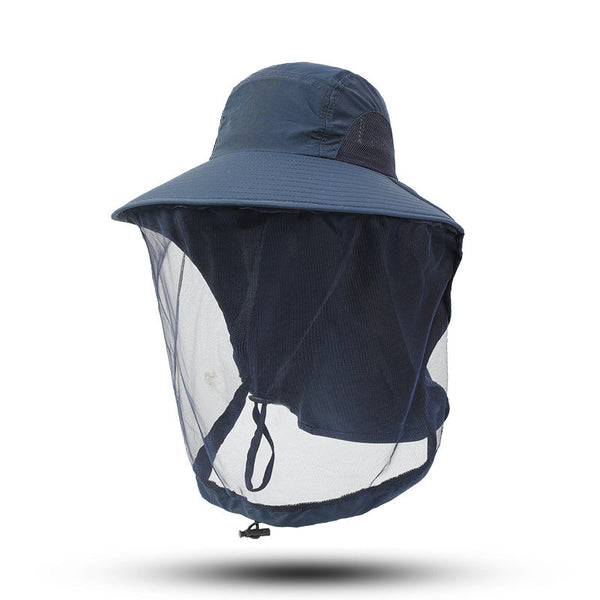 Navy Blue Outdoor Mosquito Proof Hat With Face Shield Breathable Fishing For Men Uv Protection Mesh Mask Hats