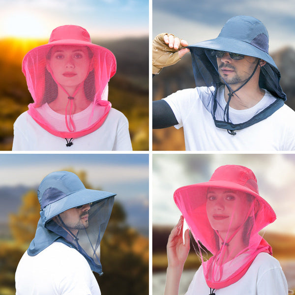 Navy Blue Outdoor Mosquito Proof Hat With Face Shield Breathable Fishing For Men Uv Protection Mesh Mask Hats