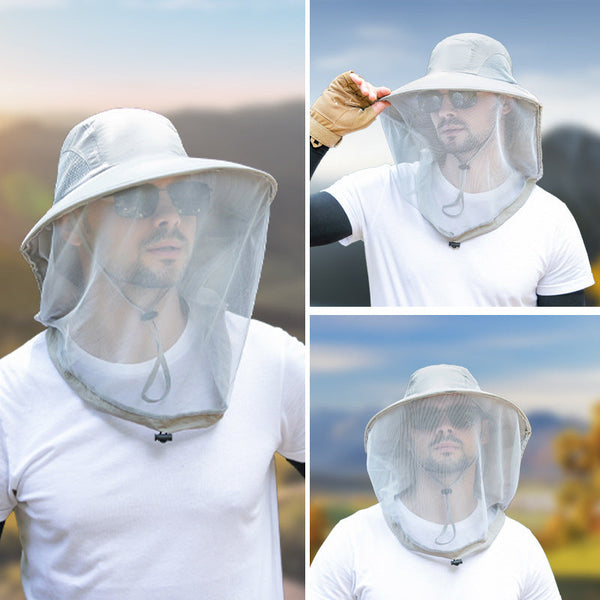 Navy Blue Outdoor Mosquito Proof Hat With Face Shield Breathable Fishing For Men Uv Protection Mesh Mask Hats