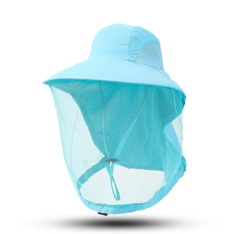 Elosung Blue Outdoor Mosquito Proof Hat With Face Shield Breathable Fishing For Men Uv Protection Mesh Mask Hats