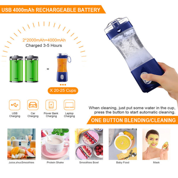 Elosung White Portable Mini Juicer Rechargeable Electric Fruit Cup Compact & Convenient Juicers